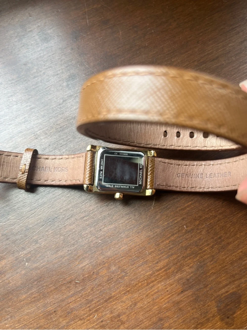 Michael Kors Gold-Tone Rectangle Watch with Brown Leather Strap